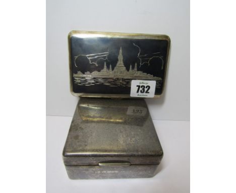 NIELLO CIGARETTE CASE, a niello decorated cigarette case with presentation inscription also HM silver square base cigarette b