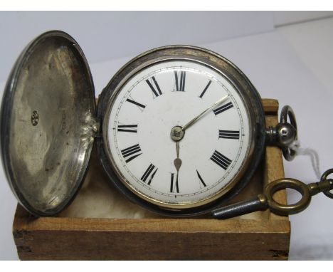 SILVER FULL HUNTER POCKET WATCH, & key