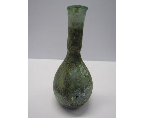 ROMAN GLASS, a free blown Syrian glass flask 6" high 