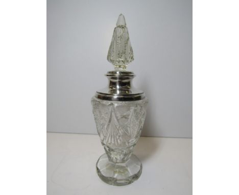PERFUME DECANTER, HM silver mounted cut glass perfume decanter, 7.5" height
