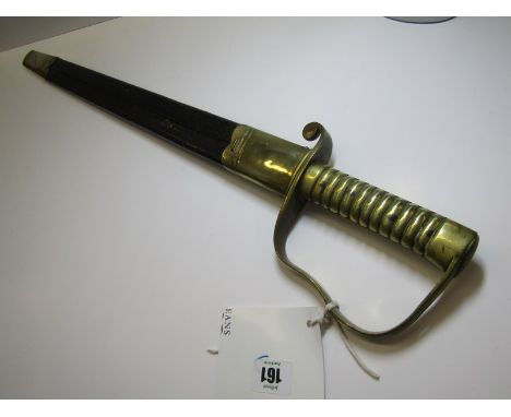 EDGED WEAPON, 19th Century pioneer-type short side sword, serrated blade with original scabbard, 28" length