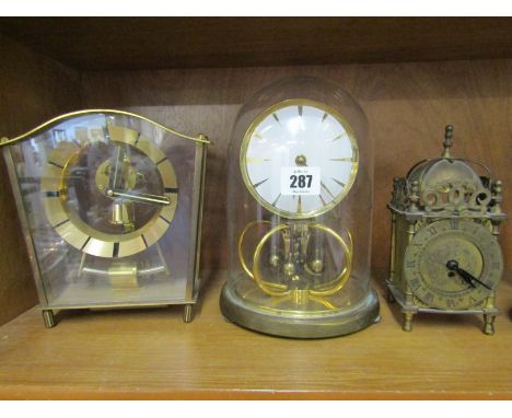 RETRO CLOCKS, Kundo electronic pendulum mantel clock together with Kundo domed cased 400 day mantel clock and replica lantern