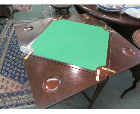 ROSEWOOD MARQUETRY CARD TABLE, a fine bird and foliate design envelope top card table with single frieze drawer and stretcher