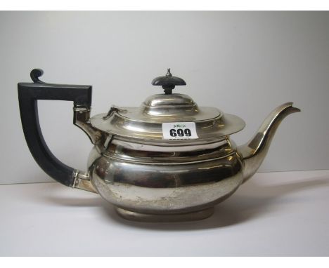 SILVER TEAPOT, a Georgian design HM silver rectangular bodied teapot, ebonised handle and finial, Birmingham 1928, 19.5 ozs i