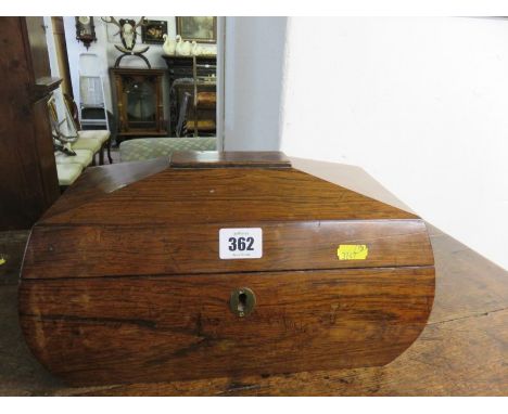 GEORGIAN TEA CADDY, a rosewood triple section tea caddy with brass ring drop handles