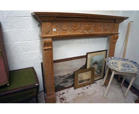 Ornate pine fire surround - Height 128cm Width of top shelf: 148cm