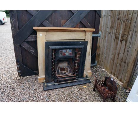 Victorian cast iron fire place, with pine surround, fender etc