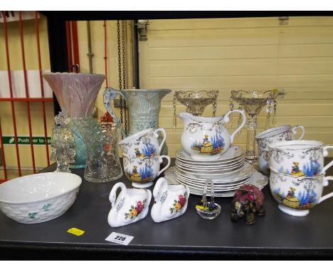 A good mixed lot of ceramics and glassware to include an Arthur Wood water jug with floral and relief decoration, a silver va