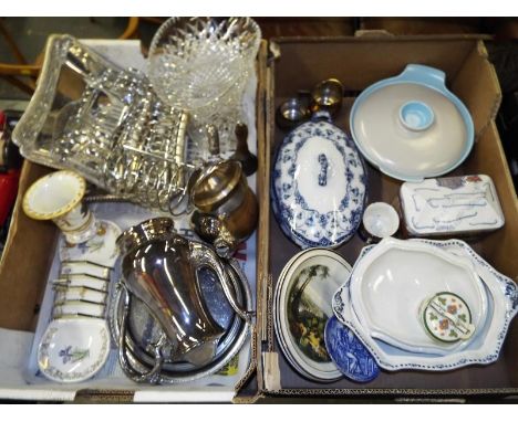 A good mixed lot to include Porsgrund Norge lidded jar, plated ware, ceramics, cut glass vases, Poole Pottery and similar (2)