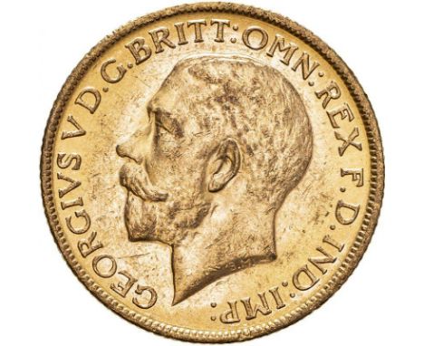 AUSTRALIA. George V, 1910-36. Gold sovereign, 1915 M. Melbourne. Bare head left, B.M. on truncation; GEORGIVS V D. G. BRITT: 