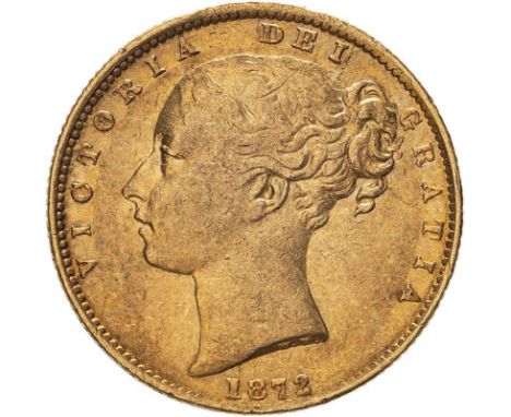 AUSTRALIA. Victoria, 1837-1901. Gold sovereign, 1872 M. Melbourne. Shield. With the Melbourne mint just starting up in 1872, 