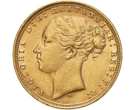 AUSTRALIA. Victoria, 1837-1901. Gold sovereign, 1875 M. Melbourne. St George; Long Tail. Young head left, WW buried in trunca