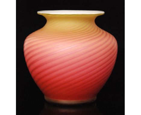 A late 19th Century Stevens & Williams Verre de Soie vase of shouldered ovoid form with flared collar neck cased in clear cry