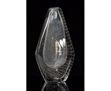 A mid 20th Century Orrefors clear crystal glass vase of compressed diamond form cut with fine radial lines, engraved mark, he