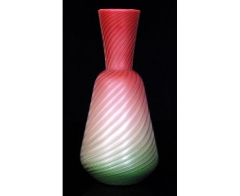 A large late 19th Century Stevens & Williams Verre de Soie vase of tapered ovoid form with a flared collar neck, cased in a g