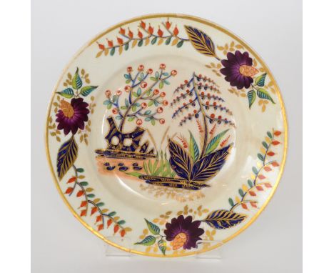 A late 18th Century Derby cabinet plate decorated with stylised flowers and foliage in enamel and gilt, painted red mark, dia