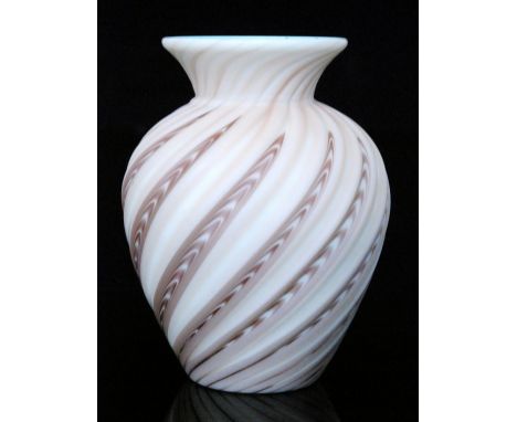 A late 19th Century Stevens & Williams Osiris glass vase of shouldered ovoid form with flared neck, decorated with wrythen sp