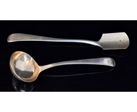 A George III hallmarked silver stilton scoop, London 1790, Thomas and William Chawner, together with a George III sauce ladle