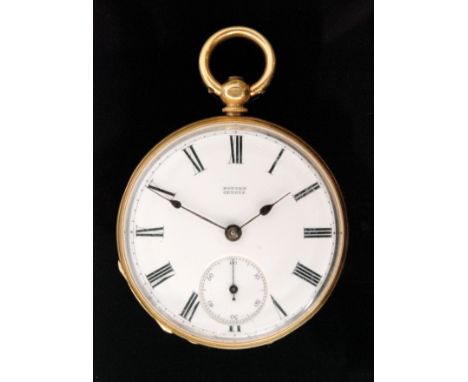 An 18ct keywind open faced pocket watch, the white enamelled dial with Roman numerals, subsidiary seconds dial, signed Botten