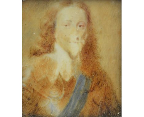 AFTER SIR ANTHONY VAN DYCK - Portrait of Charles I, a miniature watercolour on ivory, 8cm x 6cm also the companion Portrait o