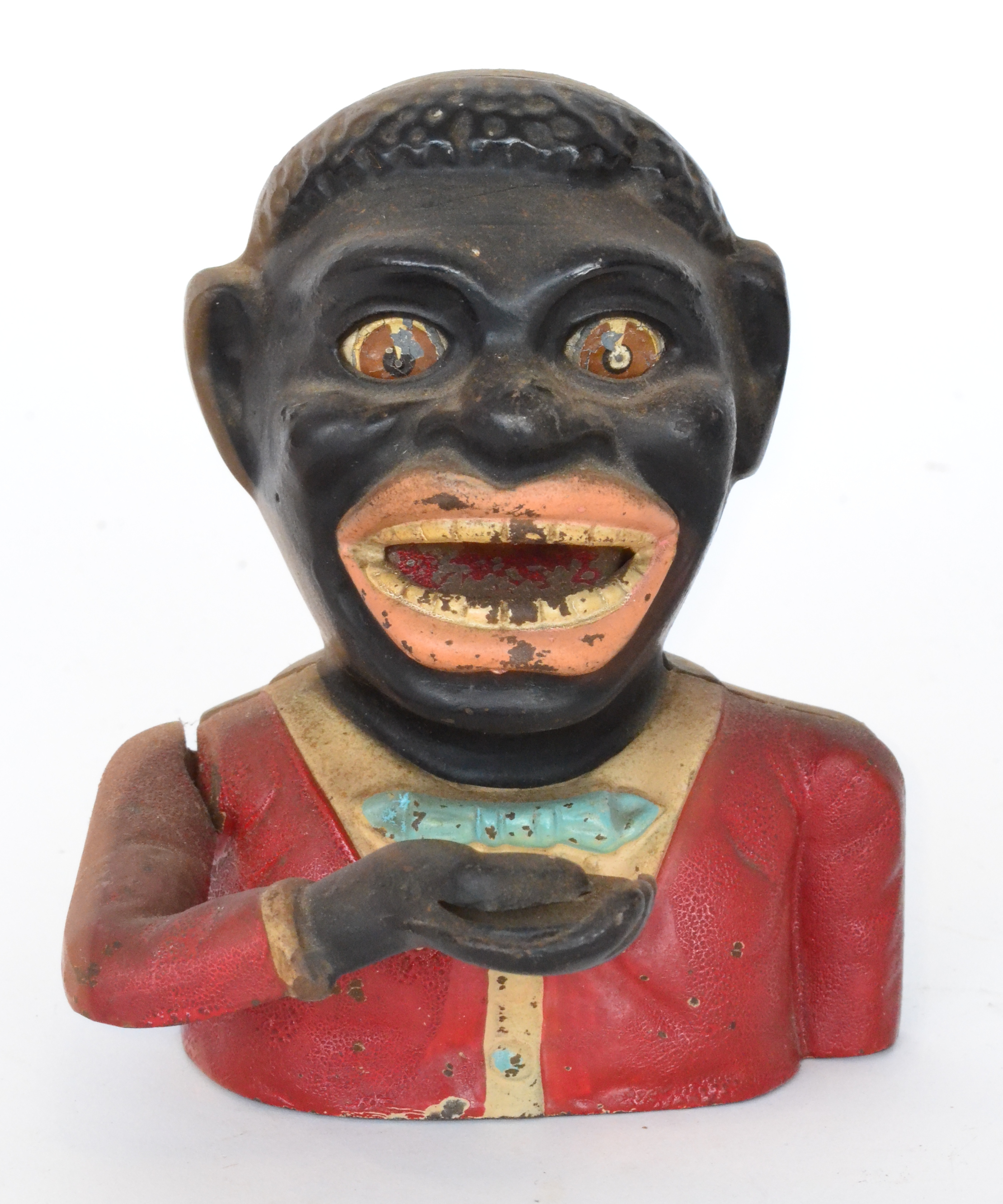An early 20th Century jolly black man cast iron mechanical money box