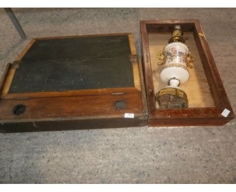 vintage ornate lamp base as found and writing slope etc