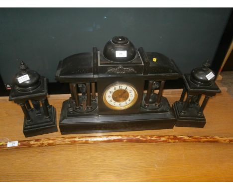 vintage heavy slate mantle clock with garnitures