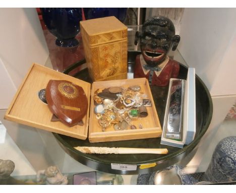 tray inc. jolly nigger moneybox, harmonica and bone cigarette dispenser