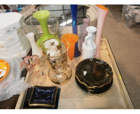tray of glassware inc. vases and trinket trays