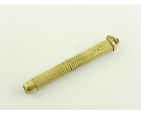 A 9CT GOLD TOOTHPICK, ENGINE TURNED, 5.5G