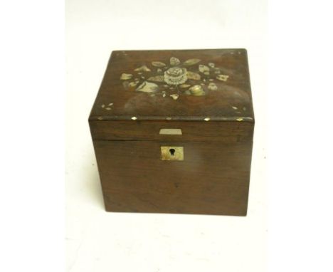 A VICTORIAN MOTHER OF PEARL INLAID ROSEWOOD TEA CADDY
