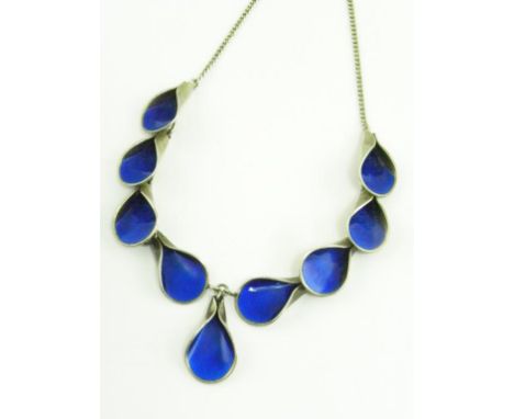 A NORWEGIAN SILVER AND TRANSLUCENT BLUE ENAMEL NECKLACE BY J. TOSTRUP