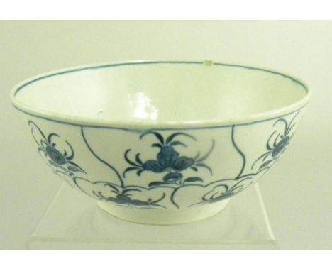 A WORCESTER BLUE AND WHITE FLORAL QUEEN'S PATTERN SLOP BASIN, PAINTED CRESCENT MARK, CIRCA 1770, CHIP INSIDE RIM