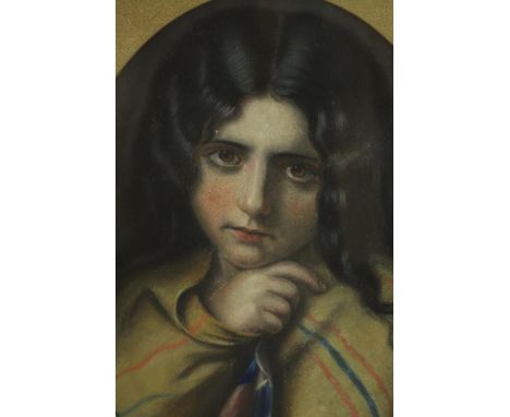 A 19th century gilt framed oleograph portrait of a young boy in a striped shawl, unsigned. H.68 W.37cm. 