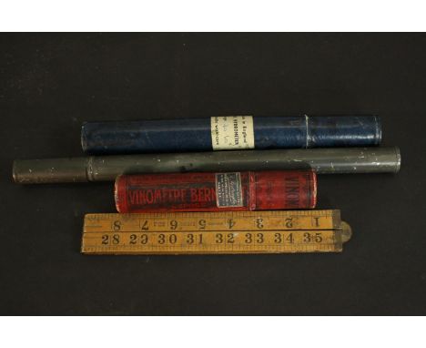 A collection of Victorian scientific instruments, including a folding rule, a cased Hydrometer, a Vinometer and cased thermom