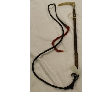 A Swaine & Adeney child's riding crop with silver collar inscribed "Sonia La Fontaine 1959", the antler handle bearing button