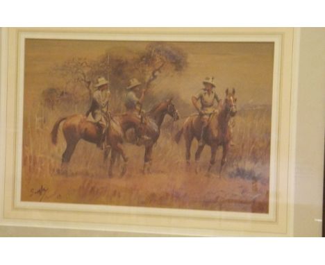 AFTER SNAFFLES (CHARLES JOHNSON-PAYNE) "Meerut" pig sticking scene, colour print, together with another colour print of a hor