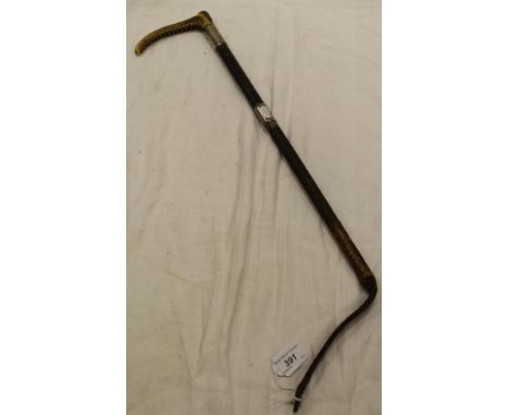 A Swaine & Adeney riding crop with silver mounts, one inscribed "HPC 1908", the antler handle with circular button inscribed 