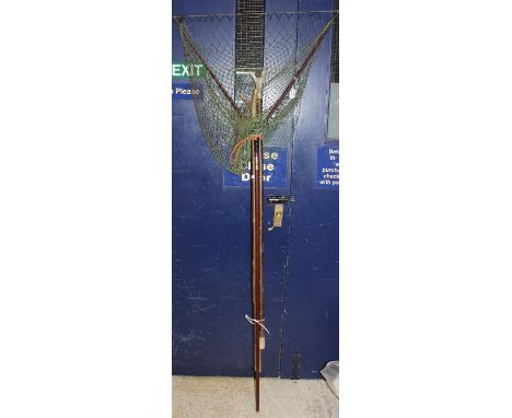 A Hardy carp fishing landing net, together with a thumb stick, wading staff and a further landing net