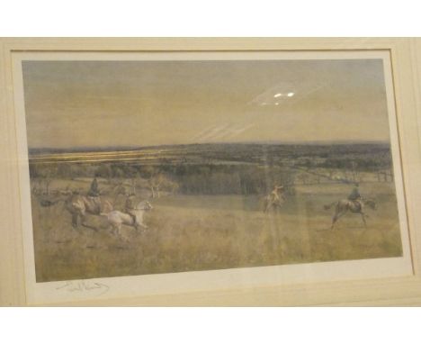 AFTER LIONEL EDWARDS "Huntsman and Hounds in an Extensive Landscape" colour print signed in pencil bottom left
