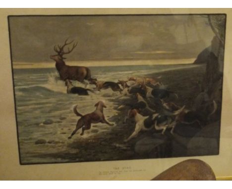 AFTER LIONEL EDWARDS "The Stag" chromolithograph together with another hunting scene print in Hogarth frame CONDITION REPORTS