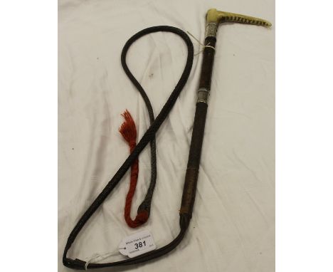 A Swaine & Adeney gentleman's riding crop with silver collar and silver mounts, the horn handle bearing button inscribed "Swa
