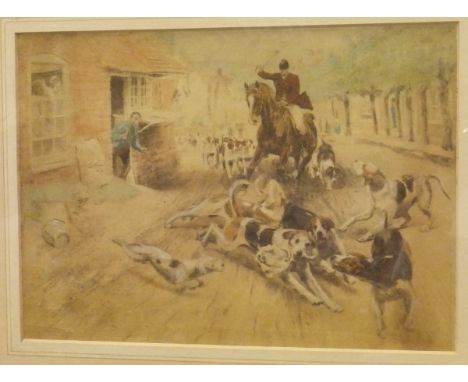 AFTER ALFRED W STRUTT "Humorous Hunting Scenes", a pair of hand coloured prints and another hunting print AFTER J S SANDERSON