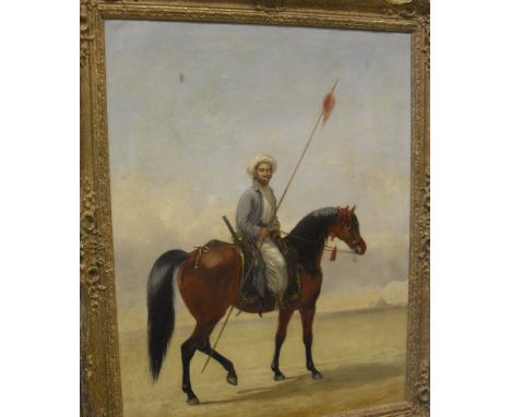 CONTINENTAL SCHOOL "Study of an Eqyptian Horseman upon a brown Arab horse, the gentleman smoking a cigarette and carrying a l