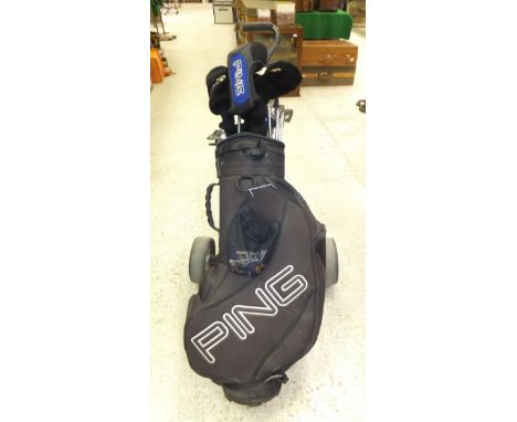 A set of Ping golf clubs in Ping golfing bag and trolley CONDITION REPORTS A G5 Ping 460cc twelve degree offset titanium driv