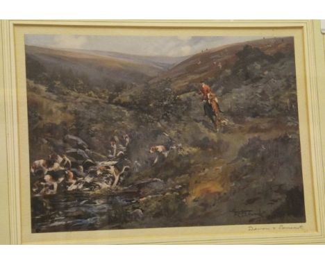 AFTER LIONEL EDWARDS "The Beaufort Hunt, The Dauntsey Vale from Great Wood" colour print unsigned together with another by th