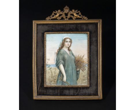 A portrait of a farm girl 1887 Aron Brothers London on Ivory.