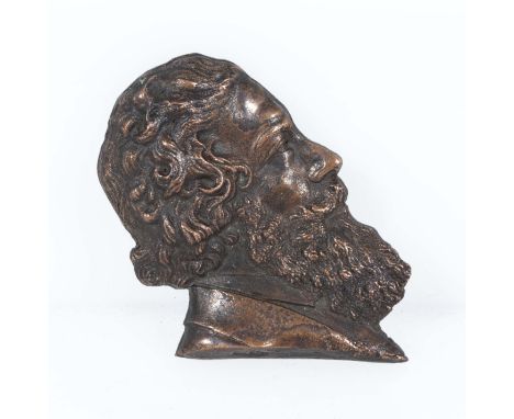 Portrait medallion of William Morris with impressed registration date 3.5" x3"
