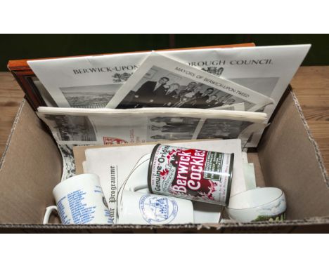 Box lot Berwick on Tweed vintage items.