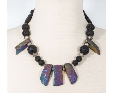 A titanium quartz silver and lava rock designer necklace